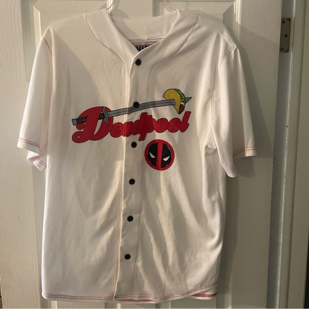 White Deadpool Baseball Jersey Large
